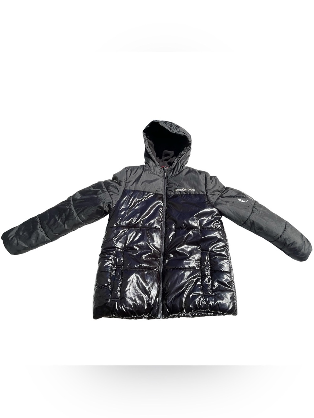 Calvin Klein Jeans Boys L (14/16) Black Puffer Jacket Hoodied Heavy Winter Coat